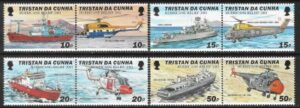 2001 Tristan da Cunha. SG.716-23 Hurricane Relief. (Helicopters & Ships O/P). set 8 values U/M (MNH)