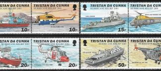 2001  Tristan da Cunha.  SG.716-23  Hurricane Relief. (Helicopters & Ships O/P). set 8 values U/M (MNH)