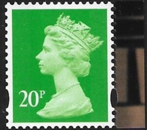 U3075  20p  2B  bright green 'M12L'  'MPIL'  DY6 Cartor  U/M  (MNH)