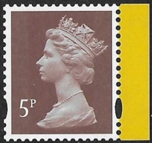 U3072b  5p  2B  dull reddish brown 'M18L'  'M_IL' (missing 'P')  DY25  ISP  U/M  (MNH)