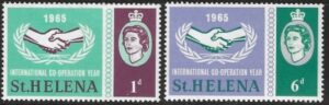 1965 St Helena.  SG.199-200  International Co-Operation Year. set 2 values U/M (MNH)