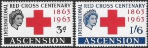 1963 Ascension Island. SG.85-6 Red Cross Centenary. set 2 values U/M (MNH)