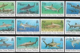 1994 British Indian Ocean Territory.  SG.155-66  Sharks set of 12 values U/M (MNH)