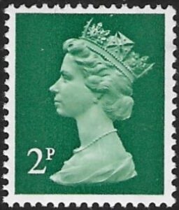 Y1668  2p 2B  deep green blue fluor ex sheet   Harrison  U/M (MNH)