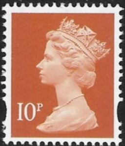 Y1676  10p 2B dull orange.blue fluor ex sheet  Harrison   U/M (MNH)