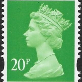Y1686 20p RB  bright green. blue fluor ex DX19 Harrison. U/M (MNH)