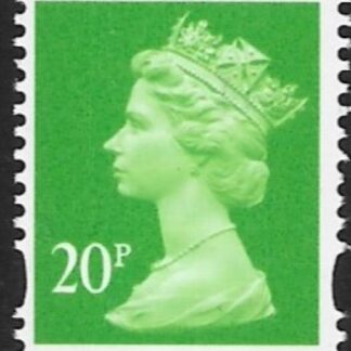 Y1687  20p  2B  bright green. blue fluor. ex sheet  Harrison/DLR U/M (MNH)