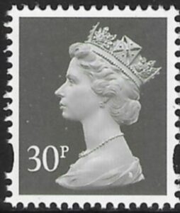 Y1694  30p 2B  deep olive-grey. blue fluor.  ex sheet. Harrison  U/M (MNH)