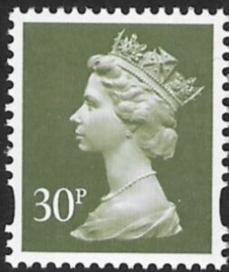 Y1694  30p 2B  deep olive-grey. blue fluor ex sheet  Enschede  U/M (MNH)