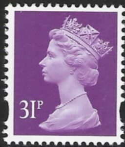 Y1695  31p  2B  deep mauve. blue fluor ex sheet  Harrison  U/M (MNH)