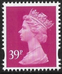 Y1708   39p 2B  bright magenta. blue fluor. ex sheet. Harrison  U/M (MNH)
