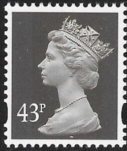 Y1717  43p  2B sepia. blue fluor ex coil.  Harrison   U/M (MNH)