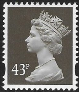Y1717a  43p 2B sepia  perf 14. blue fluor. ex DX21 Walsall. U/M (MNH)