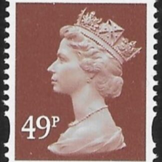 Y1725  49p 2B  red-brown. blue fluor ex sheet.  DLR   U/M (MNH)