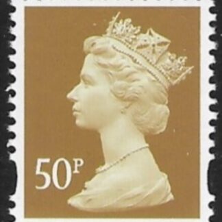 Y1726  50p 2B  ochre. blue fluor ex sheet.  Harrison  U/M (MNH)