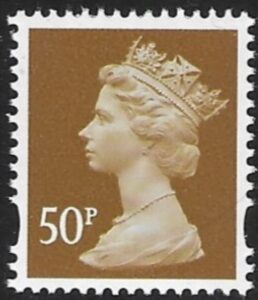 Y1726  50p 2B  ochre. blue fluor. ex sheet  DLR  U/M (MNH)