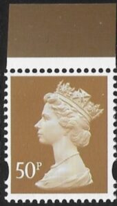 Y1726  50p 2B ochre. blue fluor. ex DX35  Walsall  U/M (MNH)