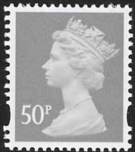 Y1727  50p 2B  grey. blue fluor. ex sheet  DLR  U/M (MNH)