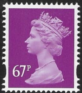 Y1735  67p 2B bright mauve. blue fluor. ex sheet  DLR  U/M (MNH)