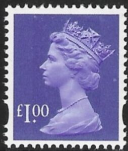 Y1743  £1.00 2B bluish violet. blue fluor. ex sheet.  DLR  U/M (MNH)