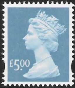 Y1749  £5.00 2B azure. blue fluor. ex sheet  DLR  U/M (MNH)