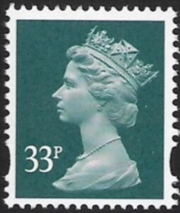 Y1696  33p  2B grey-green. blue fluor ex sheet    DLR  U/M (MNH)