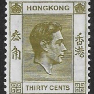 1938  Hong Kong  SG.151 30 cents yellow-olive Perf. 14x14  M/M