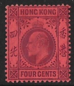 1904 Hong Kong SG.78 4 cents purple/red M/M