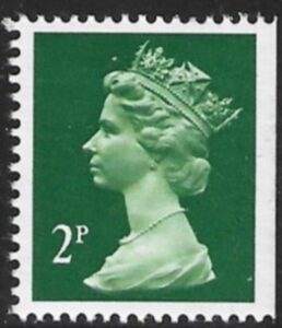 X927  2p  phos.  deep green imperf right (ex booklet) T II  Harrison U/M (MNH)