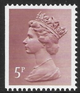 X867  5p  CB  claret   ex booklet  imperf left  Harrison  U/M (MNH)
