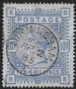 SG.183 10/- ultramarine with Birmingham CDS postmark. corner letters BE.