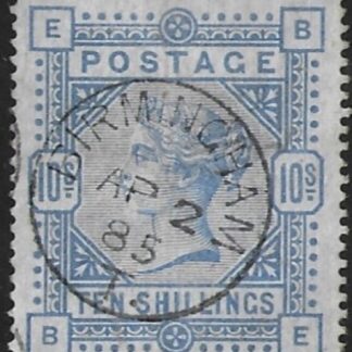SG.183 10/- ultramarine  with Birmingham CDS postmark. corner letters BE.