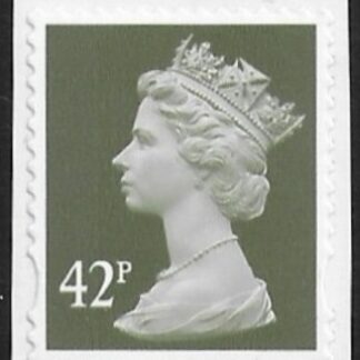 SG.2297  42p 2B deep olive grey gravure Walsall  elliptical perfs 15x14 self adhesive U/M (MNH)