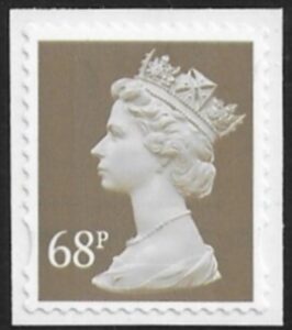 SG.2298  68p 2B grey brown gravure Walsall  elliptical perfs 15x14 self adhesive U/M (MNH)
