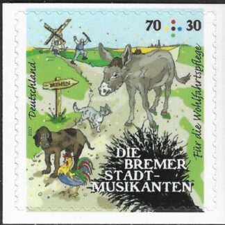 2017  Germany SG.4105 The donkey,the dog,the cat and the Cock on the road to Bremen. s/adhesive ex booklet. U/M (MNH)