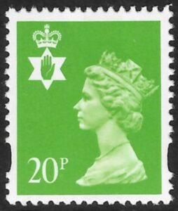 NI71  20p bright green CB  Litho Questa  U/M (MNH)