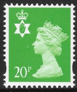 NI80  20p  bright green RB  perf 14  Gravure Walsall U/M (MNH)