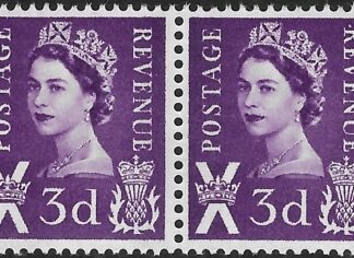S1pc  3d  L&RB  pair lilac  crowns wmk  Harrison  U/M (MNH)