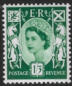 S5p 1/3d 2B green crowns wmk. Harrison U/M (MNH)