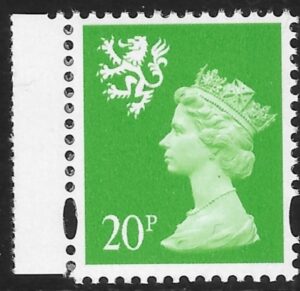 S90a 20p RB bright green perf 14, DX21 Walsall U/M (MNH)