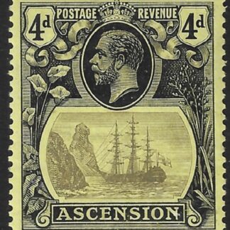 1924 Ascension  KGV  SG.15b  4d grey-black & black/yellow variety 'Torn Flag'  M/M