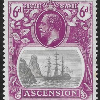 1924 Ascension  KGV  SG.16b  6d grey-black & bright purple variety 'Torn Flag'  M/M