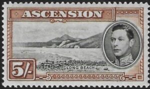 1938-53 Ascension. SG.46 5s. black & yellow-brown. lightly mounted mint.
