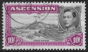 1938-53 Ascension. SG.47a 10s. black & bright purple. perf.13 Vfu.