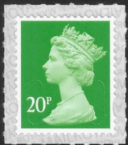U2924 20p bright green 2B M19L  SBP s/L Walsall U/M (MNH)