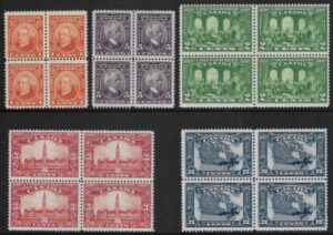 1927 Canada SG.266-70 blocks of 4 unmounted mint (MNH) cat val. £200+
