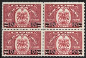 1939 Canada SG. S11 10c on 20c scarlet Special Delivery block of 4 unmounted mint (MNH)