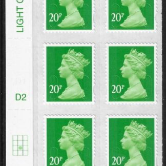 U2924 20p Green M15L Cyld. D2  grid position R3 C2  DLR  U/M (MNH)