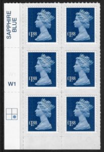 U2953  £1.88 blue M13L cyld. W1 grid position R2 C2   Walsall U/M (MNH)