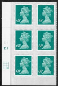 U2926  68p deep turquoise green  M11L  cyld. D1 grid position  R4 C3  DLR  U/M (MNH)